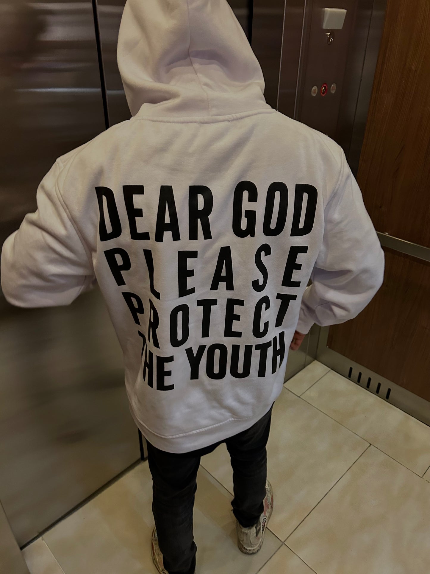 "DEAR GOD" White Hoodie